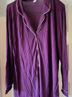 Women's Purple Long-Sleeve Button Pajama set with Contrast Piping